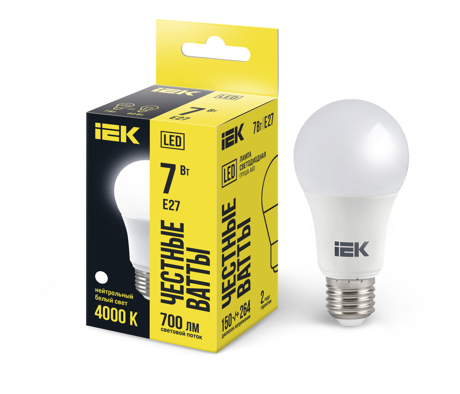 LED lampa LED A60 grusa 7Vt 230V 4000K E27 IEK (LLE-A60-7-230-40-E27)