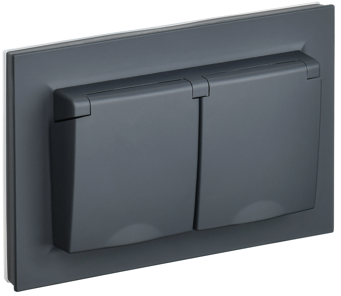 BRITE Rozetka 2-ya s kr. 16A V sb IP44 RSbs12-3-44-BrG qrafit IEK (BR-R26-16-44-K53-F)
