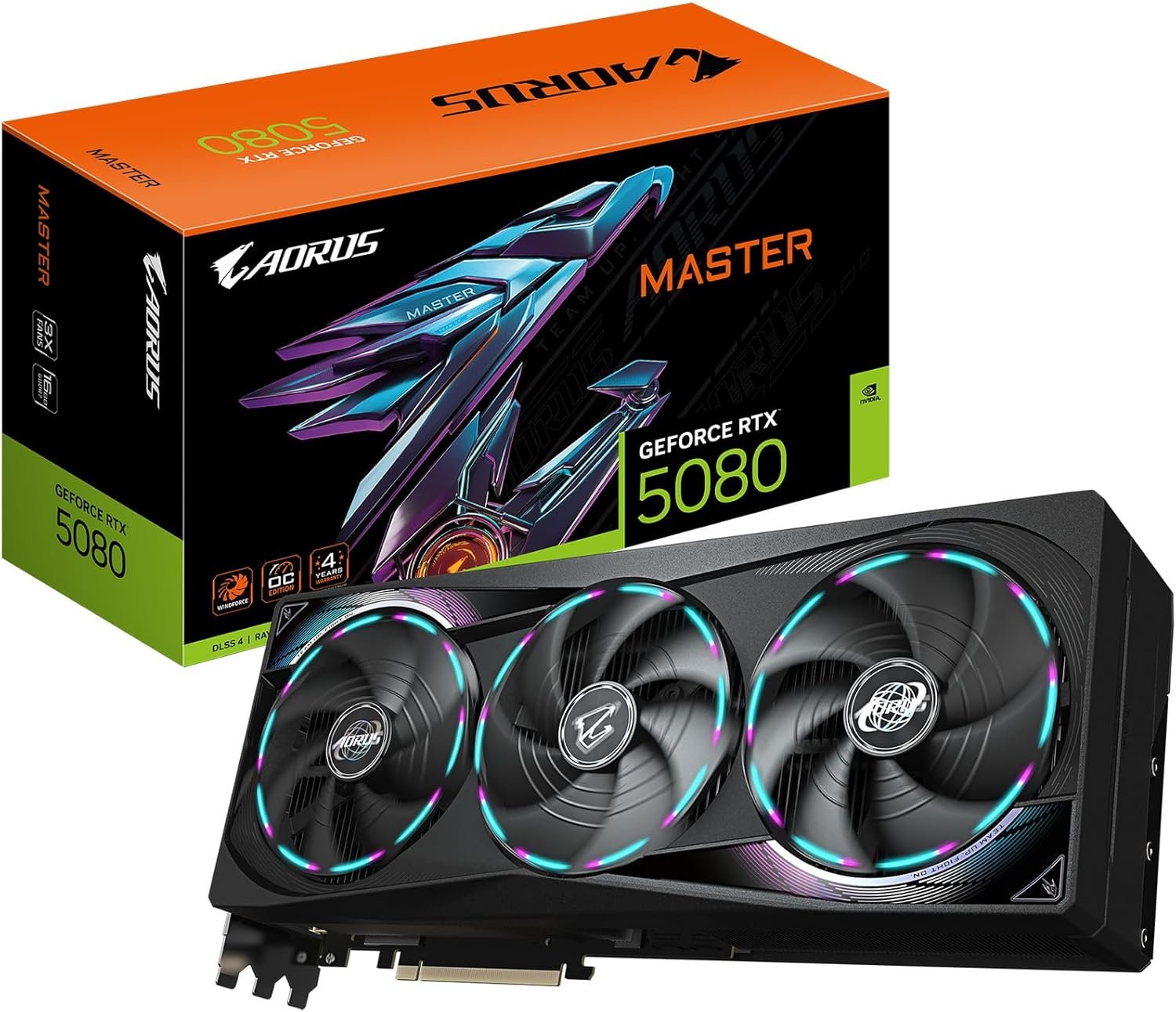 GIGABYTE AORUS GeForce RTX 5080 Master 16G Graphics Card, WINDFORCE Cooling System, 16GB 256-bit GDDR7, GV-N5080AORUS M-16GD Video Card GIGABYTE AORUS GeForce RTX 5080 Master 16G Graphics Card, WINDFORCE Cooling System, 16GB 256-bit GDDR7, GV-N5080AORUS M-16GD Video Card - Image 1