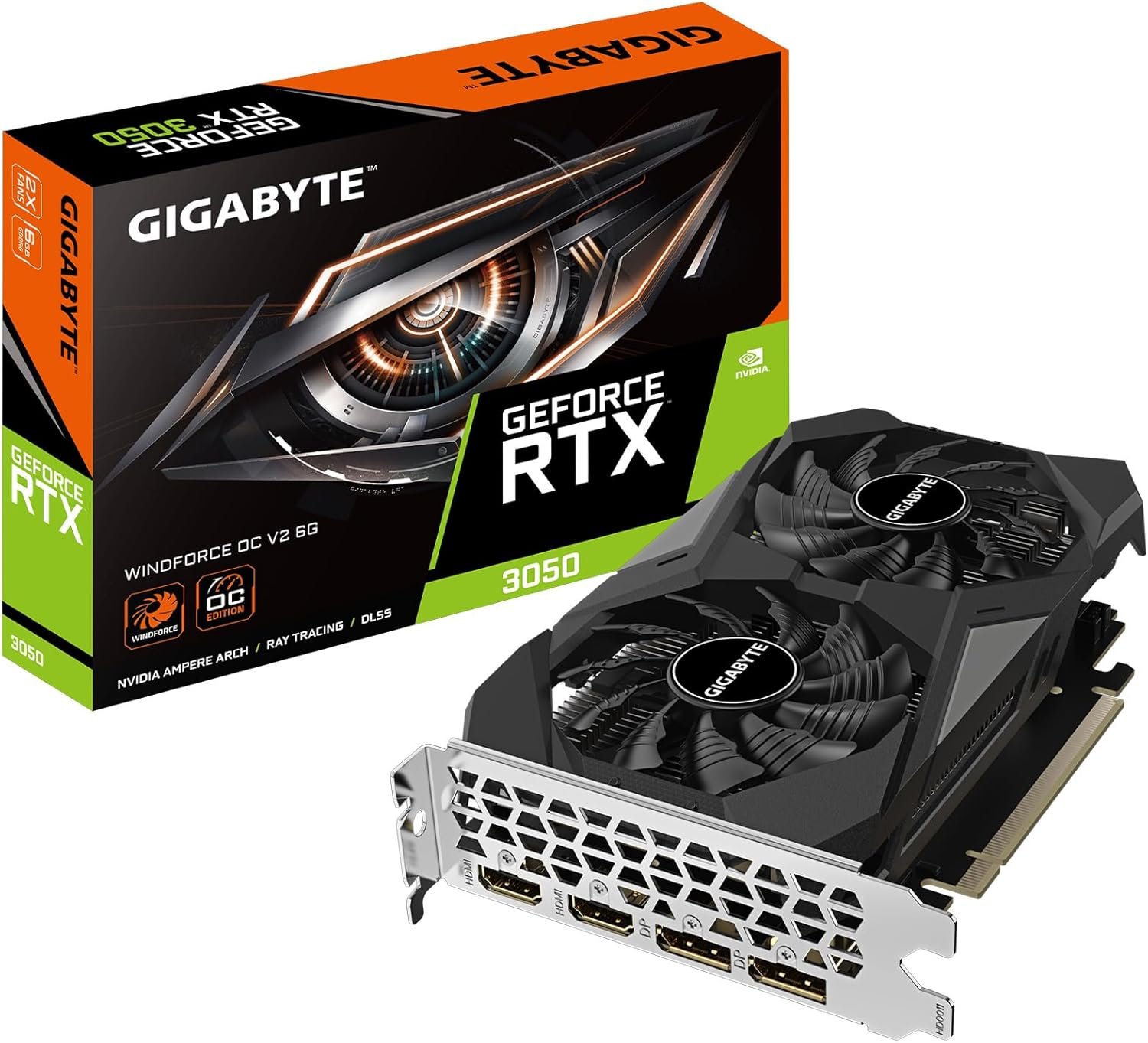 GIGABYTE GeForce RTX 3050 WINDFORCE OC V2 6G Graphics Card, 2X WINDFORCE Fans, 6GB GDDR6 96-bit GDDR6, GV-N3050WF2OCV2-6GD Graphics Card GIGABYTE GeForce RTX 3050 WINDFORCE OC V2 6G Graphics Card, 2X WINDFORCE Fans, 6GB GDDR6 96-bit GDDR6, GV-N3050WF2OCV2-6GD Graphics Card - Image 1