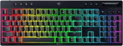 Razer Keyboard mechanical BlackWidow V4 Low-profile HyperSpeed, 104key, Yellow Switch, USB-A/WL/BT, EN, RGB, black (RZ03-05271500-R3M1)