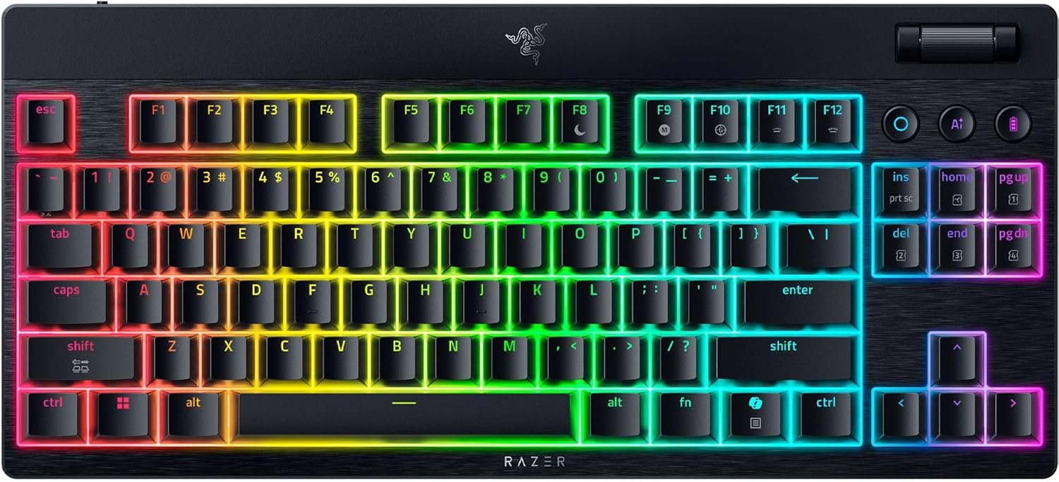 RZ03-05450500-R3M1 Razer Keyboard mechanical BlackWidow V4 Low-profile TKL HyperSpeed, 87key, Green Switch, USB-A/WL/BT, EN, RGB, black (RZ03-05450500-R3M1) - Image 1