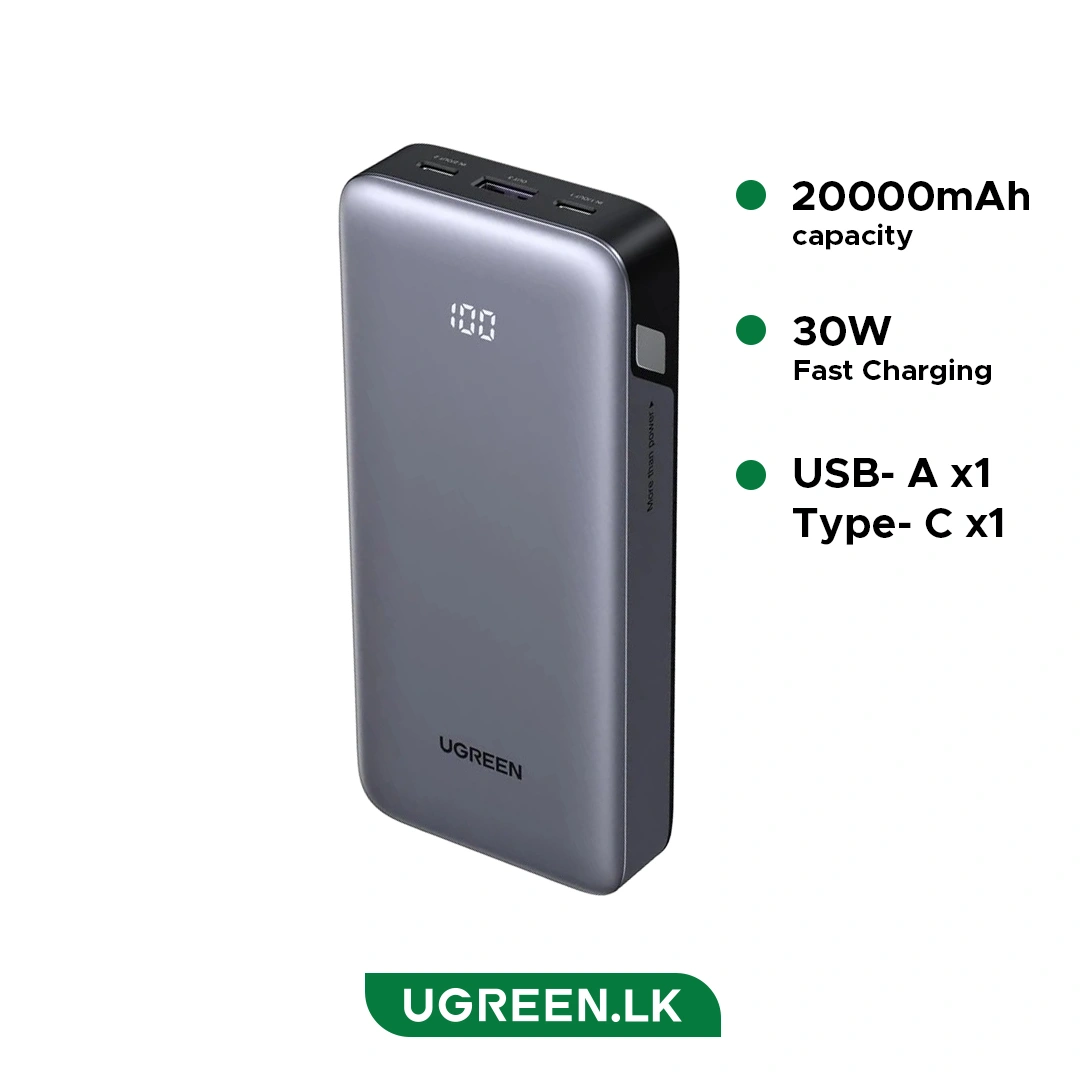 UGREEN-20000Mah-30W-Fast-Charging-Power-Bank-PB532-55989B.webp UGREEN 20000mAh 30W 2C1A Power Bank (55989B) - Image 1