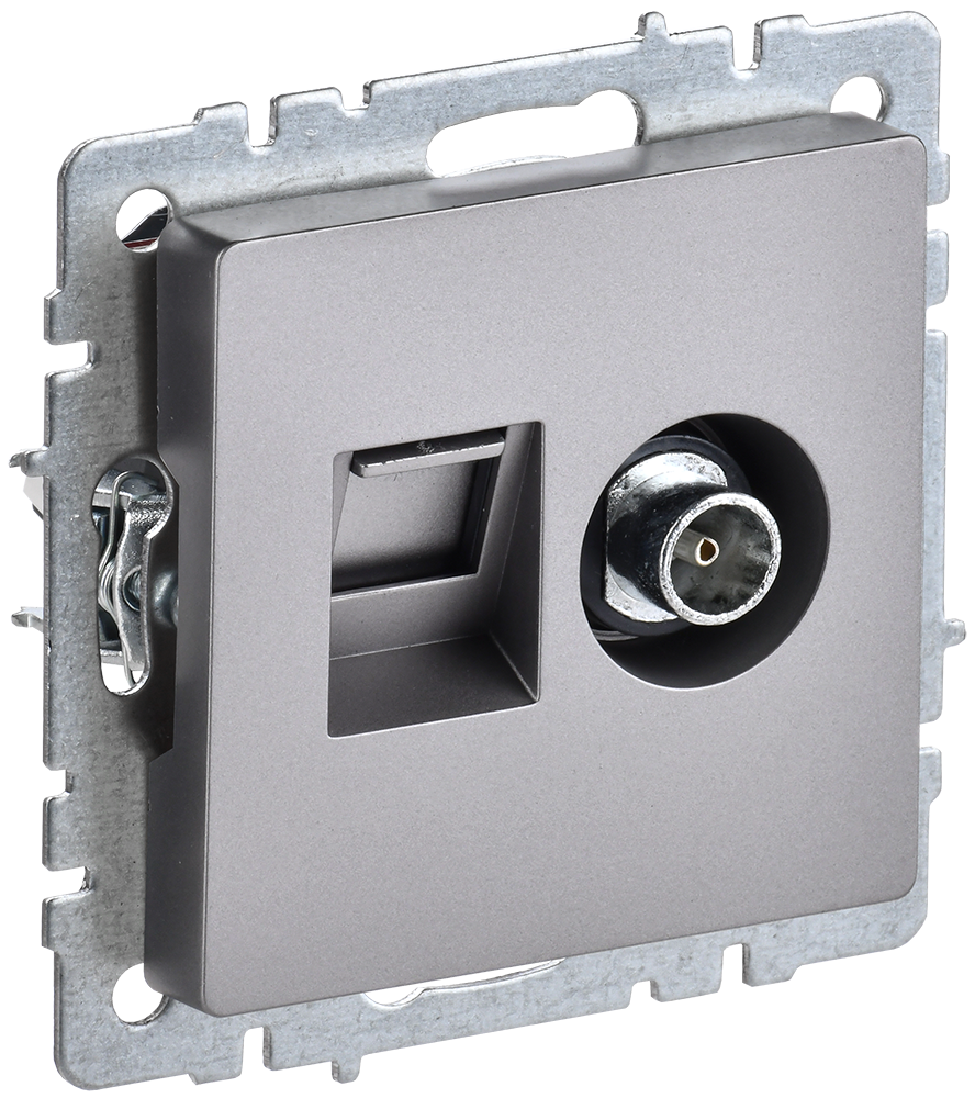 BRITE Cüt rozetka TV+RJ45 kat.5E RTV/RK12-BrS stal IEK (BR-AK20-1-K46)