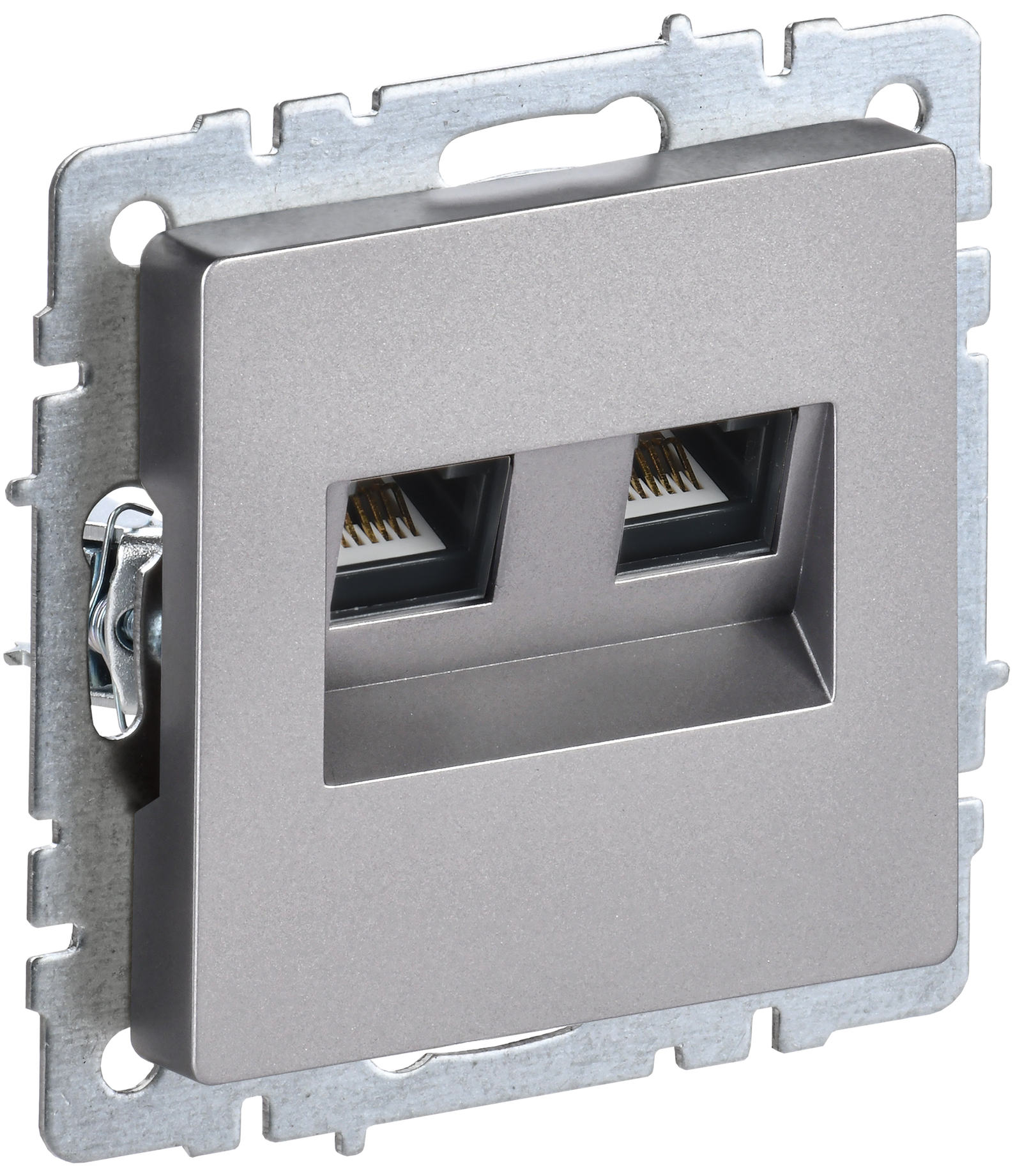 ceec5180fd7af310c12213cd50f302db681bc9c1b6b50c071a619f4ba2199ce2.png BRITE Cüt rozetka RJ11+RJ45 kat.5E RK/T12-BrS stal IEK (BR-KT20-O-1-K46) - Image 1