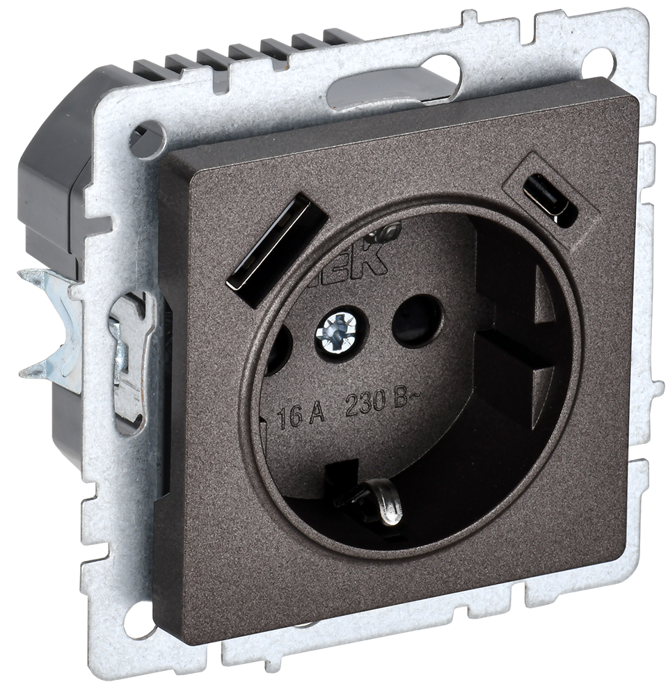 BRITE Torpaqlı rozetka 16A s USB A+C 18Vt RYus11-1-BrTB br. IEK (BR-R14-16-U22-018-K45)