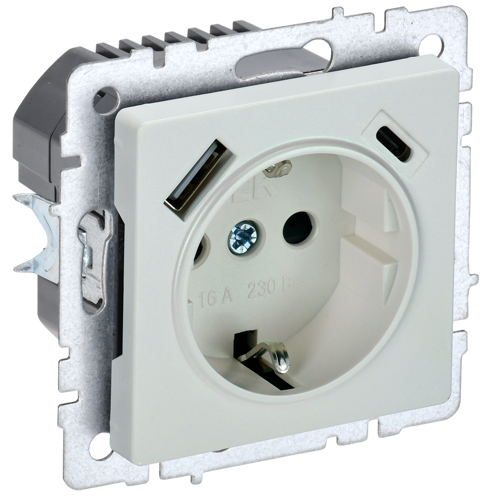BRITE Torpaqlı rozetka 16A s USB A+C 18Vt RYus11-1-BrJ jemc. IEK (BR-R14-16-U22-018-K36)