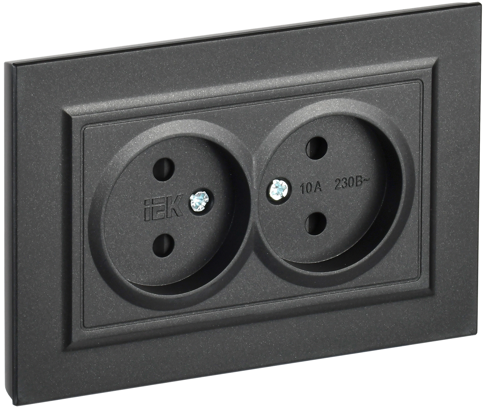 BRITE Torpaqsız 2-li rozetka 10A V sb. RSs12-2-BrC qara IEK (BR-R23-10-K02-F)