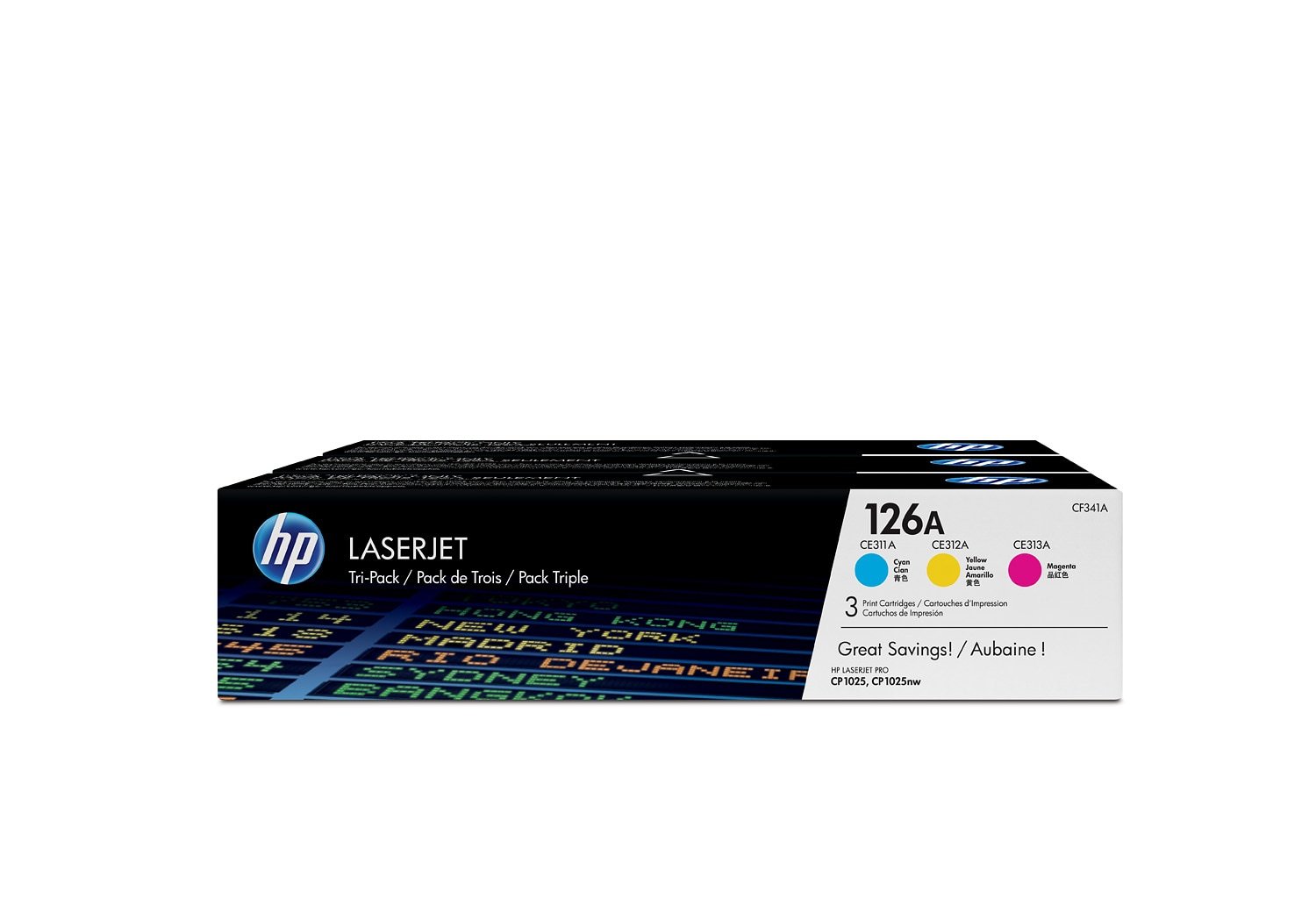 HP 126A 3-pack Cyan/Magenta/Yellow Original LaserJet Toner Cartridges (CF341A)