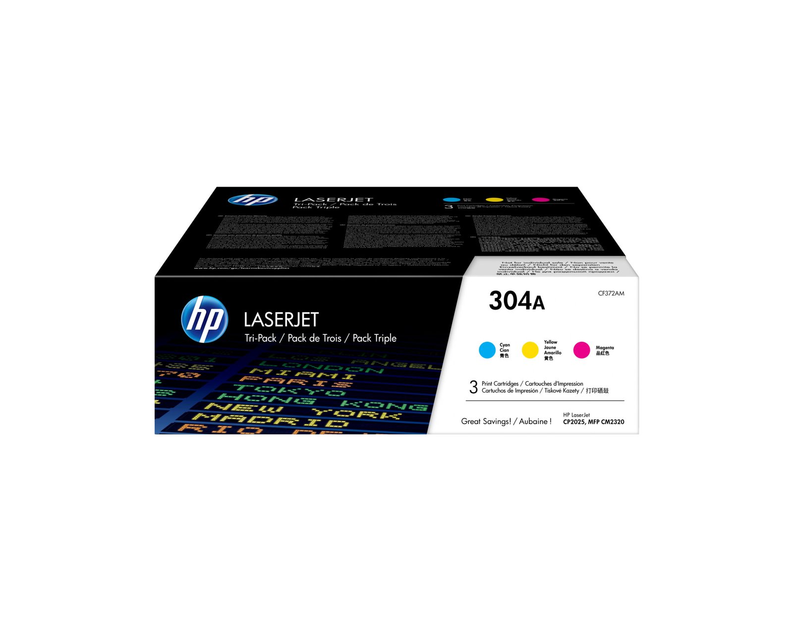 HP 304A 3-pack Cyan/Magenta/Yellow Original LaserJet Toner Cartridges (CF372AM)