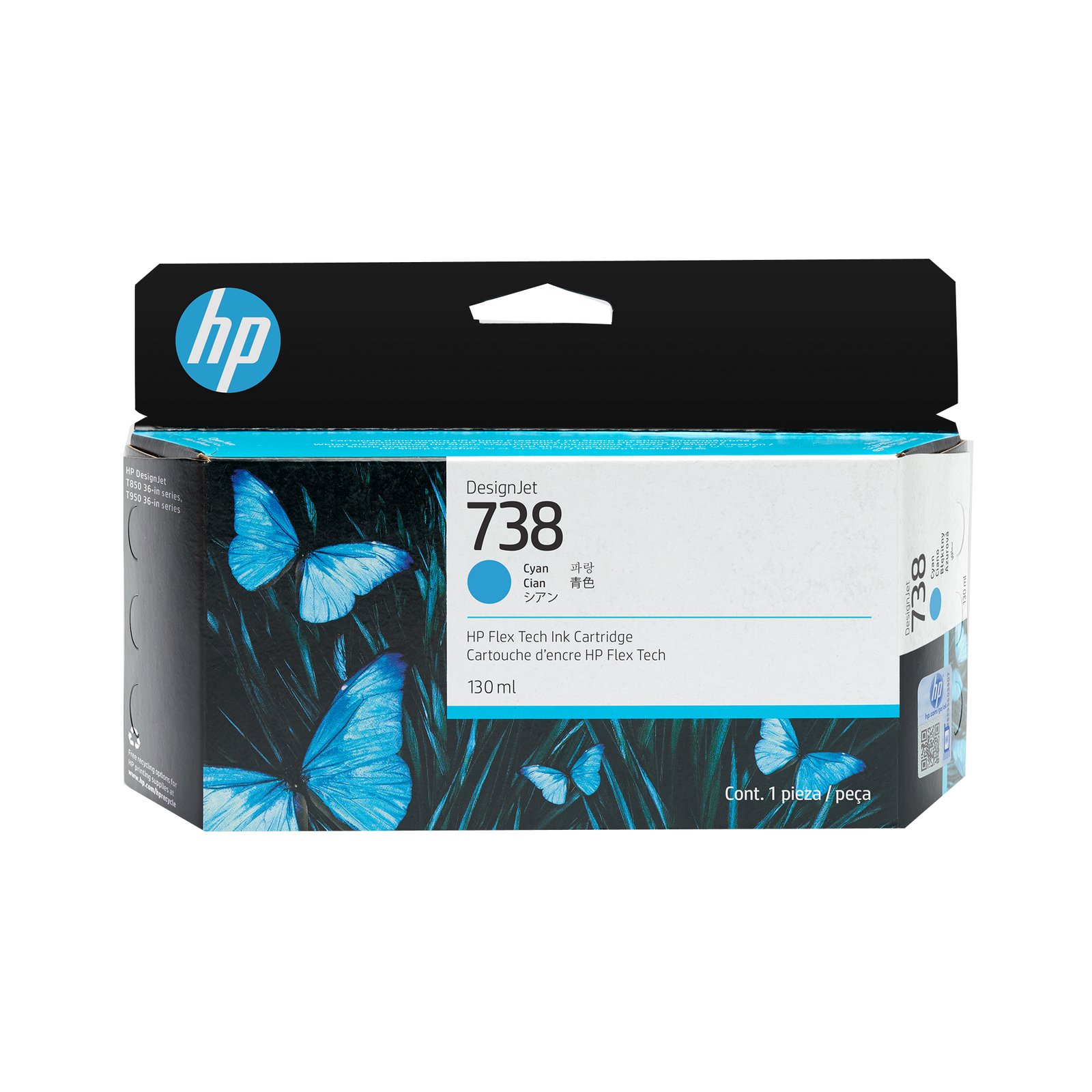 HP 738 130-ml Cyan DesignJet Ink Kartric (498N5A)