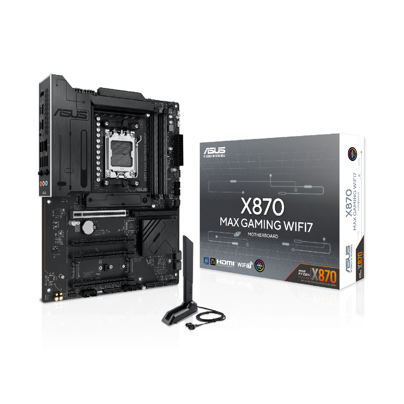 ASUS20X87020MAX20GAMING20WIFI720320sayt-1300x1300-1.png ASUS X870 MAX GAMING WIFI7 AM5 AMD Ryzen 9000, 8000, 7000 AMD X870 4xDDR5 3xM.2 4xSATA Wi-Fi 7 antena Bluetooth 5.4 ATX (90MB1LY0-M0EAY0) - Image 1