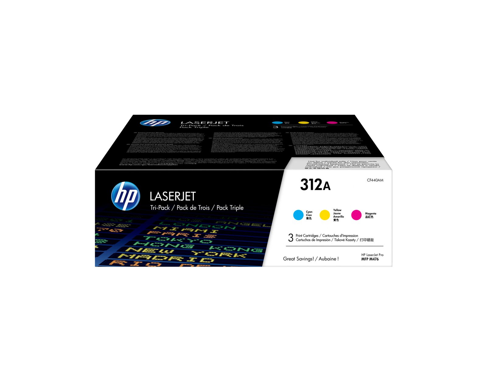 HP 312A 3-pack Cyan/Magenta/Yellow Original LaserJet Toner Cartridges (CF440AM)